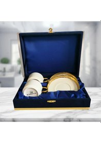 Resim Ata Altın Porselen 2'li Kadife Kutulu Kahve Fincan Seti 80 Cc 