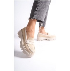 Resim Mubiano Mb1190-bj Kalın Taban Lüx Süet Bej Kadın Kolej Loafer Bej 