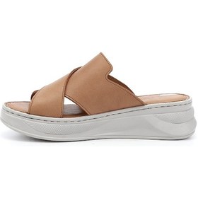 Resim Gönderi R Taba Çapraz Bantlı Dolgu Topuk Hakiki Deri Comfort Terlik Taba 