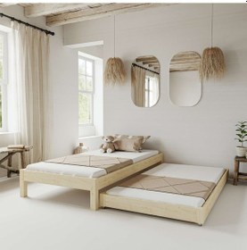 Resim Canvas Model Yavrulu Vernikli Çam Ahşap Karyola-94 100 x 200 