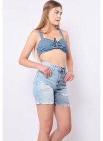 Resim Banny Jeans Kadın Mavi Yırtık Detaylı Jean Şort Mavi 