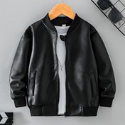 Resim 1 adet Donabebe Erkek Çocuk Modası Siyah Deri Ceket, Rahat Stil, Uzun Kollu, Normal Kalıp, Dört Mevsim, Düz Renk, Fermuar Kapatma, Polyester Malzeme, Tekstil Olmayan Dokuma, Yaka Yaka, Geleneksel Kontur, Suni Kürk Ceket 