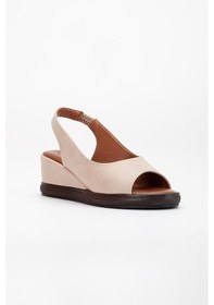Resim Dilimler Ayakkabı Kadın Dolgu Topuklu Ayakkabı Bej Yan Kapalı Burun Açık-4091 Bej 