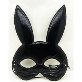 Resim Siyah Renk Kumaş Malzemeden Imal Eva Tavşan Maskesi 
