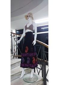 Resim Bohem Stil Hint Batik Çiçek Desenli Ve İşlemeli Uzun Hint Anvelop Etek Görseldeki Çok Renkli 