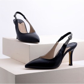 Resim Ruxene Mars Kapalı Sivri Burun 8cm İnce Topuk Arkası Açık Metalik Abiye Stiletto - Topuklu Ayakkabı 001 