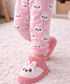 Resim Büşra Sultan Ayakkabı & Çanta Bebek Pembe Tavşan Hayvan Figürlü Çocuk Panduf Kaydırmaz Taban Anaokulu Kreş Ev Ayakkabısı 