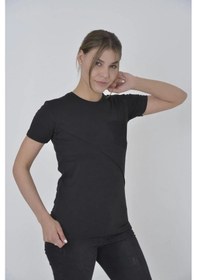 Resim Kadın File Cepli T-shirt Kısa Kol Bisiklet Yaka Slimfit Tişört - Siyah Siyah 