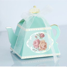 Resim 50 Adet Yaratıcı Sıcak Çaydanlık Şekli Nikah Şekeri Kutusu Öğleden Sonra Çay Pasta Kutusu 