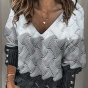 Resim Kadınlar için sonbahar ve kış için uzun kollu rahat renkli V yaka kazak 