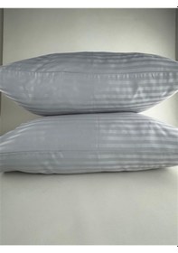 Resim Çizgili Saten Açık Gri 2 Adet 50x70 Yastık Kılıfı Gri 