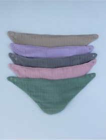 Resim elibaby %100 Pamuklu 8 Kat Muslin Kumaş Çift Çıtçıtlı 5'li Bebek Mama Önlüğü/ağız Mendili 