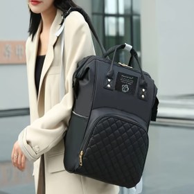 Resim 1 adet Şık Siyah Anne Sırt Çantası - Günlük Kullanım İçin Taşınabilir, Yorganlı Tasarım, Ön Fermuar Kapatma ve Çoklu Bölümlerle 