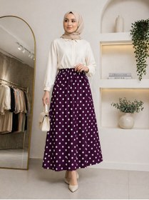 Resim nurvina modest wear Astarlı Puantiye Desen 38/42 Beden Uyumlu Beli Lastikli Tül Etek 