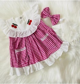 Resim Mars Kids Kız Bebek Fuşya Pötikareli Kirazlı Elbise Bandana 