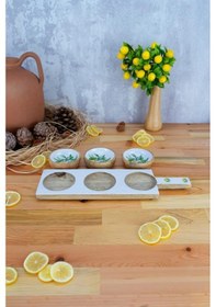 Resim Bambum Kangura - Mango Ağacı 4 Parça Çerezlik Sunumluk Limon Desen Ahşap 