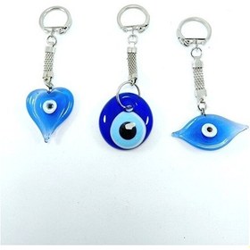Resim Cam Nazar Boncuğu Anahtarlık Üçlü Set El Yapımı Göz+kalp+sade Ana 