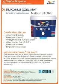 Resim Marshall Özel Mat Duvar Boyası 15Lt=20Kg+Silikonlu-Tam Silinebili (280416038) 