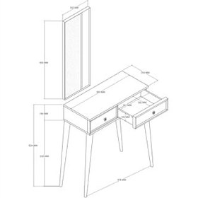 Resim 6020 LUNA (AHŞAP AYAKLI) MDF PROFİL ÇERÇEVELİ 2 ÇEKMECELİ AYNALI DRESUAR BEYAZ 