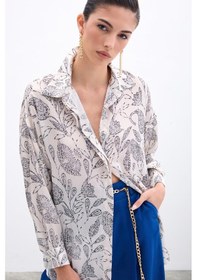 Resim Sateen Desenli Saten Gömlek - Ekru-135962 Ekru 