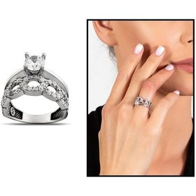 Resim Zirkon Taşlı Zincir Tasarım 925 Ayar Gümüş Kadın Tektaş Yüzük (475776757) 