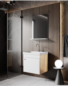 Resim Karen Banyo Milano 50 Cm Lavabolu Banyo Dolabı,lavabo Dahil, Ayna Dahil,sonomo Meşe Beyaz 