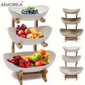 Resim KEMORELA 3 Katlı Ahşap Ayaklı Meyve ve Sebze Sepeti - Buzdolabı Saklama için Çok Amaçlı Mutfak Organizatörü, Mutfakta Kullanım İçin İdeal Meyve Sepeti 