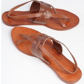 Resim Kadın Sandalet -Haki Deri Özel Tasarım Kahverengi 