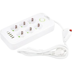 Resim Vea 6 Fiş 4 USB 1 Type-C Girişli - 1.5 Metre Kablolu - Akım Korumalı Çoklu Priz AXE2-7V 