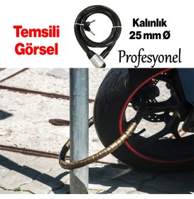 Resim Profosyenel Motosiklet Bisiklet Halat Zinciri Hırsız Kilidi 150 cm Çelik Kilit Çap 25 mm Ø 1 Adet 