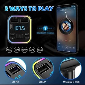 Resim Araç Fm Transmitter Bluetooth Usb Mp3 Sd Kart Çakmaklık Girişli 7 Renk Led Işıklı Araç Kiti 