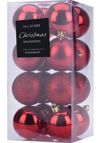 Resim Yılbaşı Topu Set Kırmızı 16 Adet 5cm 