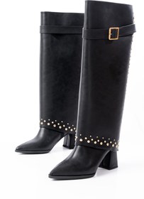 Resim SEEM Jennifer Trok Detaylı Tak Çıkar Western Topuklu Siyah Çizme / Bot 