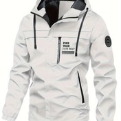 Resim Erkek Hafif Rüzgarlık Ceket - "FIND YOUR WAY" Yazılı, Fermuarlı, Uzun Kollu, Cepli, Kahverengi, Polyester Astarlı, Günlük Dış Mekan Kapüşonlu Rüzgarlık, İlkbahar ve Sonbahar için Mükemmel, Rüzgarlık Ceket 