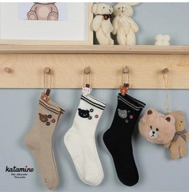 Resim Kıpırık Baby 3 Adet Unısex Çocuk Panda Desenli Düğme Aksesuarlı Soket Çorap-1037 Krem 