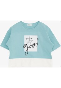 Resim Breeze Kız Çocuk Crop Tişört Yazı Baskılı Yanları Yırtmaçlı 9-14 Yaş, Mint Yeşili-mint Yeşili Mint 