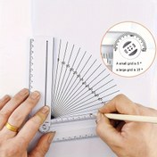 Resim 1 adet Çok Fonksiyonlu Katlanır Geometri Cetveli - Entegre Gonyometre ile Geometri Şablonu için Matematiksel Açı Ölçümü ve Çember Çizim Aracı 