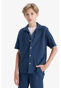 Resim Defacto Erkek Çocuk Oversize Geniş Kalıp Polo Yaka Kısa Kollu Gömlek E3313a825hsın249 İndigo 