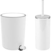 Resim Prima Nova Lenox 5 Lt Pedallı Banyo Çöp Kovası Tuvalet Fırçası Set Beyaz 2'li 