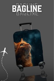 Resim Bagline Likralı Esnek Kumaş Sevimli Kedi Dayanıklı Valiz ve Bavul Kılıfı 