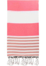 Resim Çizgili Peştemal Plaj Havlusu %100 Pamuk Yıkanmış 100x180 Cm Marenza Pembe 