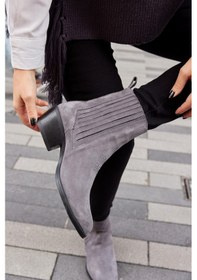 Resim Novella Gri Süet Hakiki Deri Kısa Topuklu Kadın Bot-gri Gri 