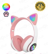 Resim Kensa Pembe Bluetooth 5.0 Mikrofonlu Kablosuz Kulaklık Yüksek Ses Akıllı Led Işıklı Kedi Patili Rgb 