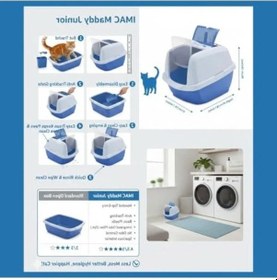 Resim Filtreli Ve Kepçeli Mavi Kedi Kumu Kutusu, 60.5 X 41 X 45.5 Cm Açık Ahşap 