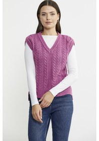 Resim Saç Örgülü Arkası Uzun Triko Süveter - Gül Çok Renkli 