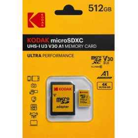 Resim Kodak 512GB Uhs-I U3/V30/A1 Colorful Yellow Micro Sd Hafıza Kartı + Adaptör 