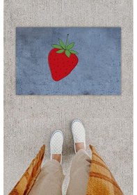 Resim Dijital Baskı Dekoratif Çilek Antrasit Kapı Önü Paspası K-1297 