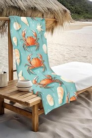 Resim Dijital Baskı Plaj Deniz Havlusu Yengeç Desenli Peştamal HVL0115 