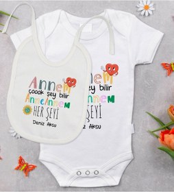 Resim Bitmeyenkartus Bk Kids Kişiye Özel Annem Çok Şeyi Bilir Tasarımlı Bebek Body Zıb Çok Renkli 