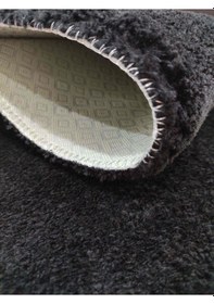 Resim Balat Halı Elips Yumuşak Kaymaz Taban Siyah Peluş Halı Yolluk 